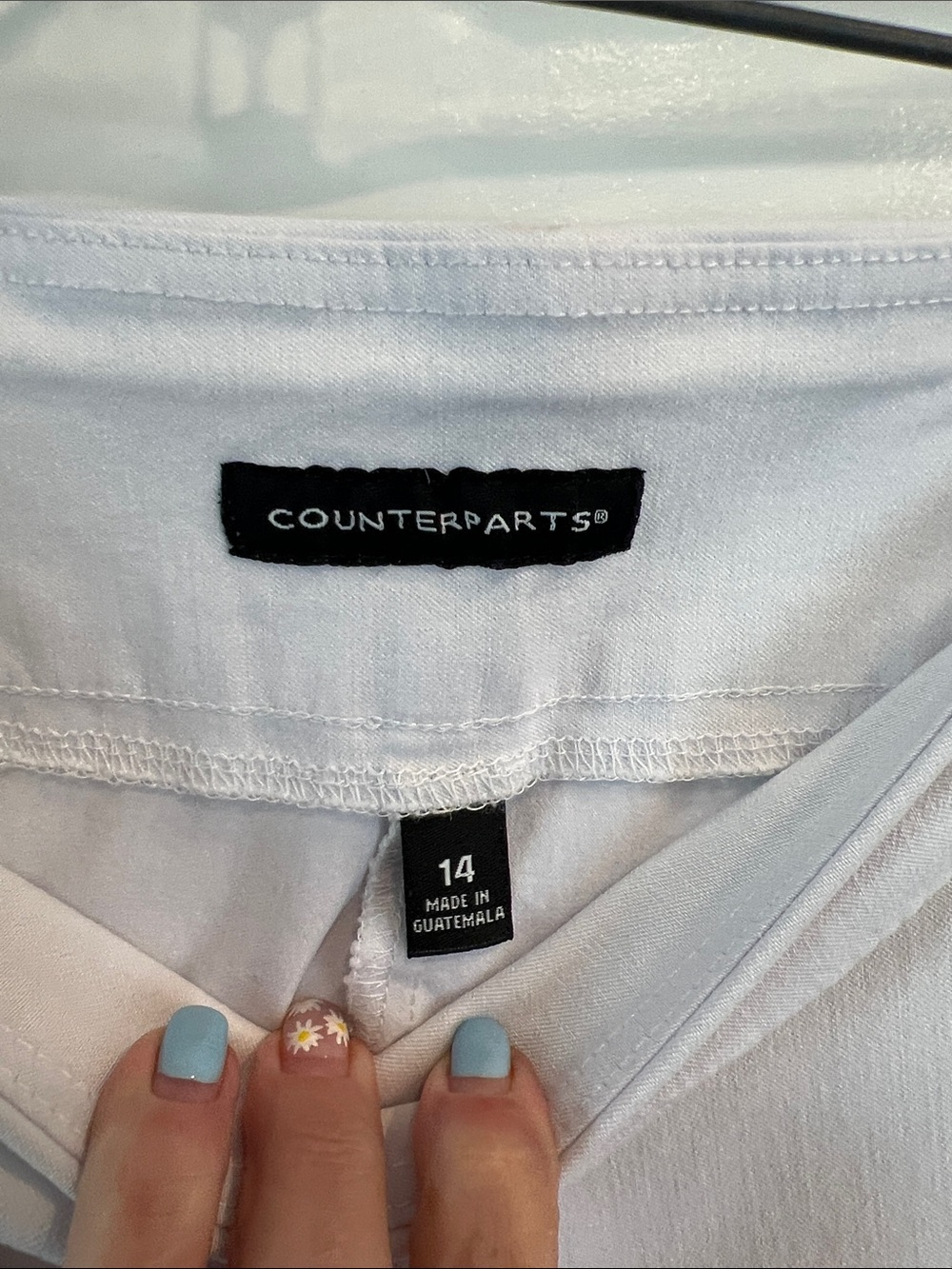 White Cropped Rhinestone Hem Stretch Capris - Picture 4 of 4